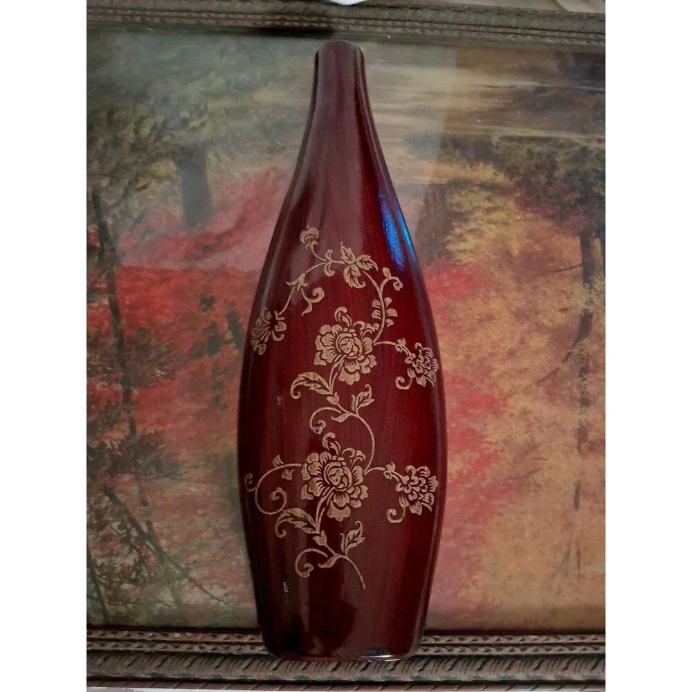 Ceramic Vase Decor Floral Embossed Etching Vintage
